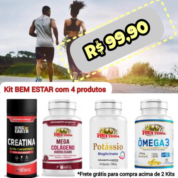 "Kit Saúde BEM ESTAR com 4 produtos (Creatina - Colágeno - Potássio - Ômega 3)