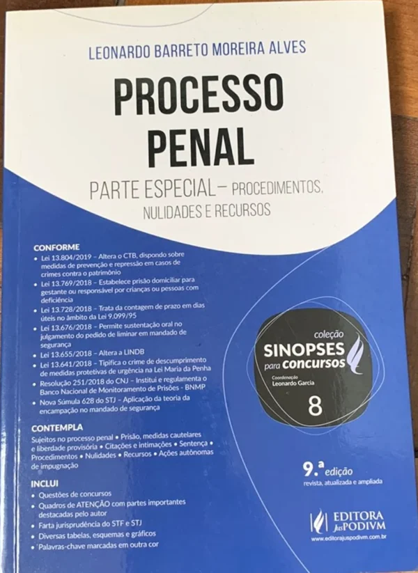 Processo Penal - Parte Especial - Procedimentos Nulidades e Recursos - Coleção Sinopses para Concursos Vol. 8 9ª